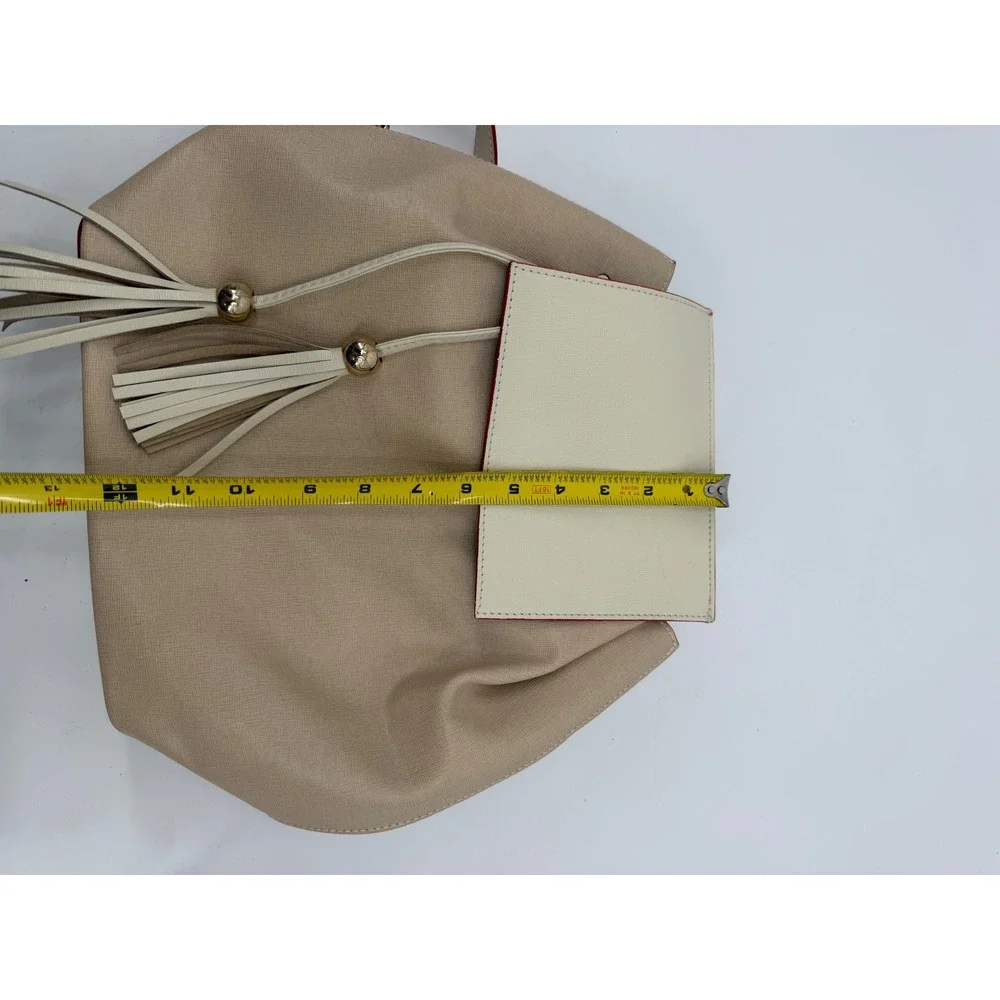Franco Pugi Italian Leather Backpack Beige Cream Red Trim Tassel Bag